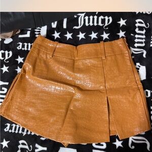 Crocodile Pattern Mini Skirt in Tan